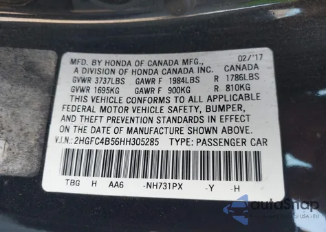 2017 Honda Civic Lx из США, поврежденный, VIN 2HGFC4B56HH305285